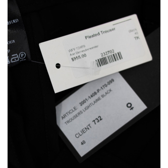 Ann Demeulemeester Pleated Trouser Black Fleecewool Cuffed Relaxed Fit SZ 8 NWT - Picture 7 of 10